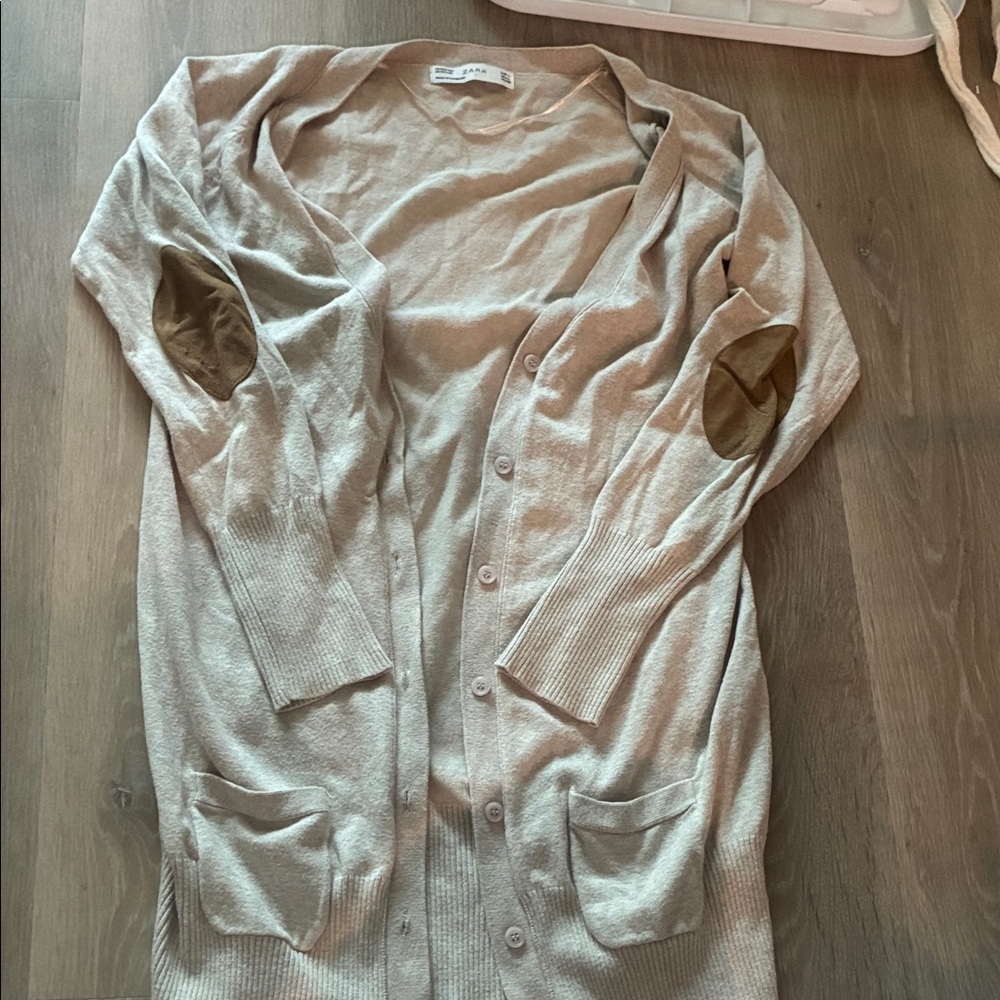 ZARA Beige Cardigan with Elbow Patches